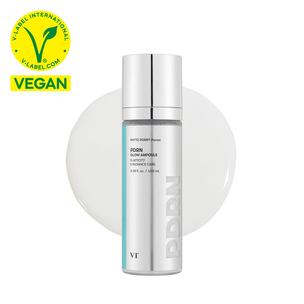 VT Cosmetics PDRN Glow Ampoule Mist 100 ml silver bottle with a vegan certification badge