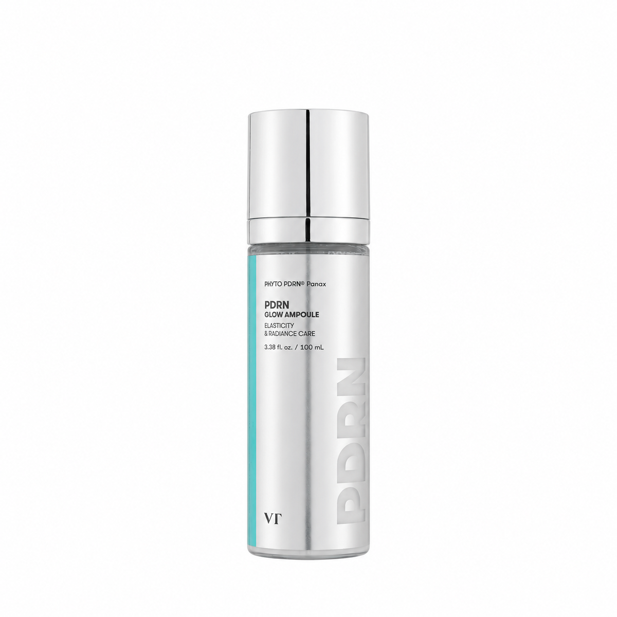 VT Cosmetics PDRN Glow Ampoule Mist 100 ml — silver bottle on a white background, digitally cleaned packshot